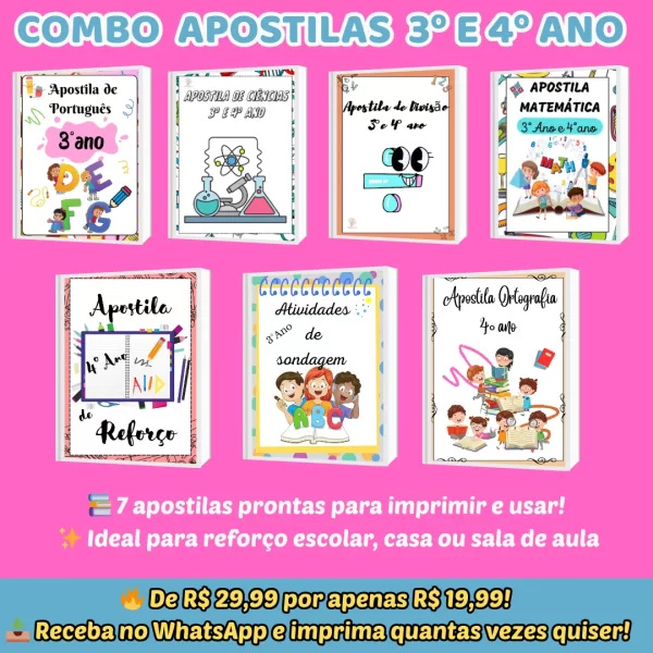 Combo Apostilas 3º e 4º Ano – Aprendizagem com qualidade, praticidade e diversão!