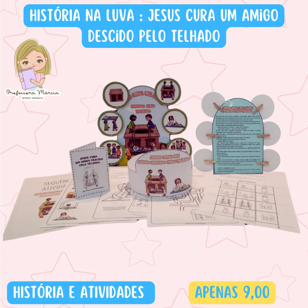 Jesus cura o amigo descido pelo telhado – Luva de Contação de Histórias - Imagem 2
