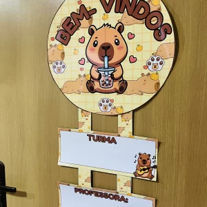 PLACA DE PORTA BEM VINDOS TEMA CAPIVARA