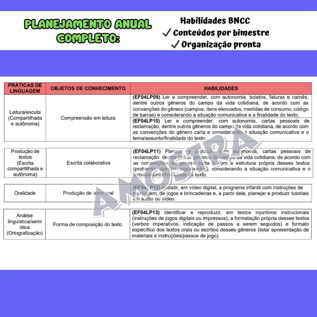 PLANEJAMENTO COMPLETO 4º ANO – BNCC 2026 - Imagem 2