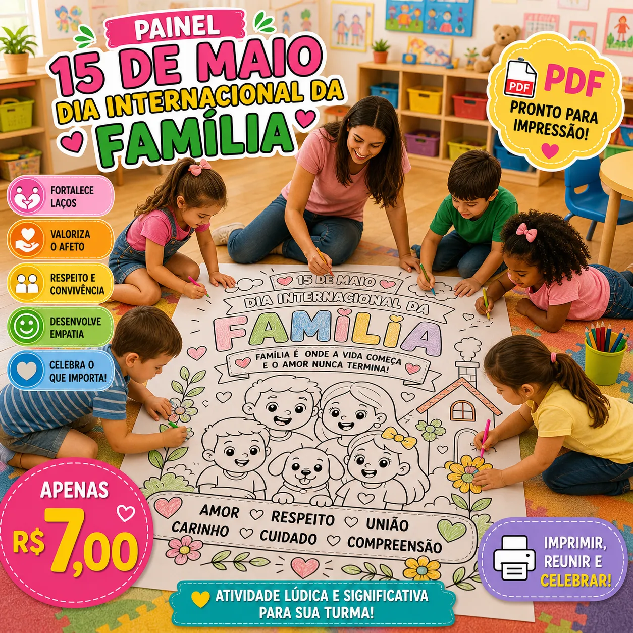 PAINEL DIA DA FAMÍLIA PARA COLORIR