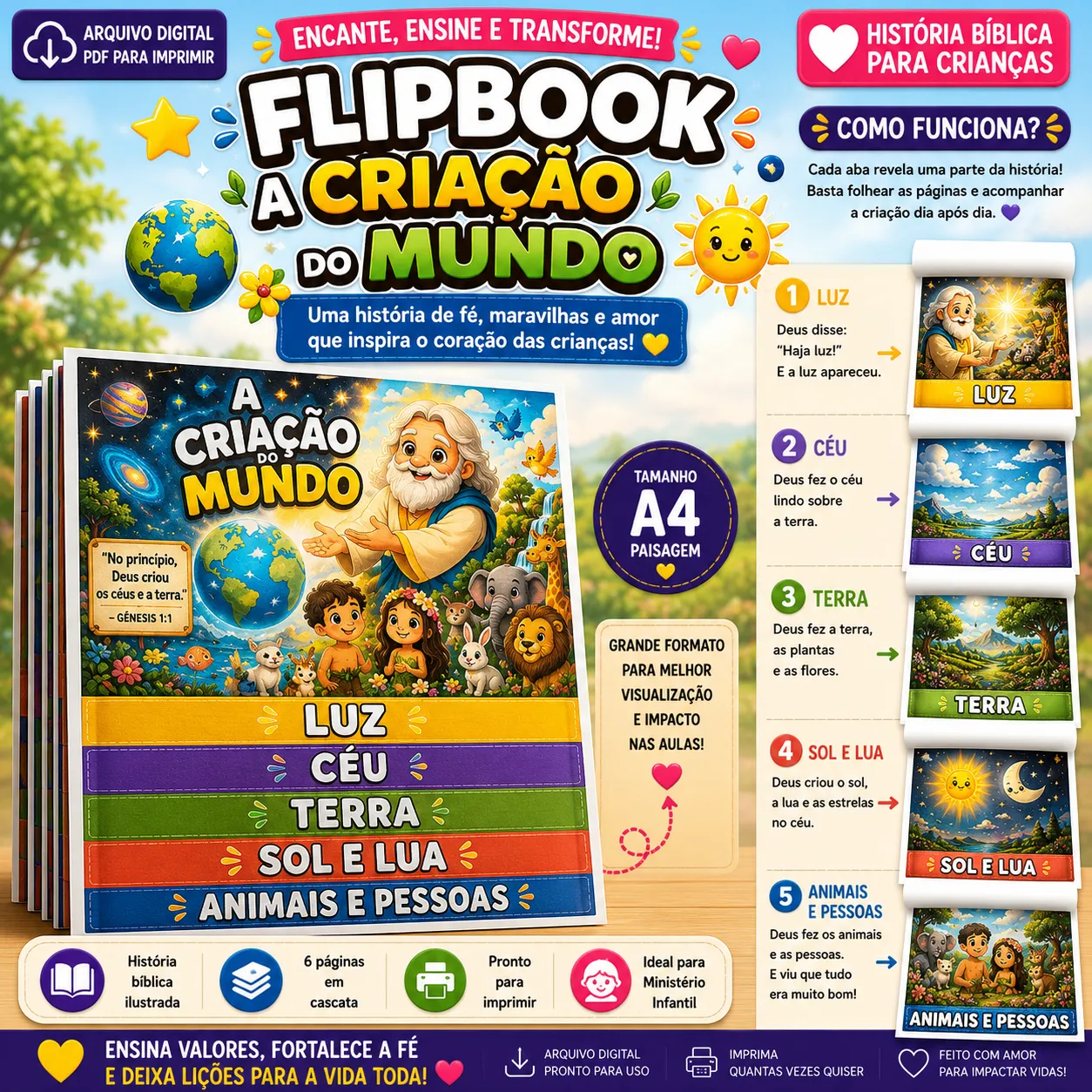 Flipbook Bíblico Infantil – A Criação do Mundo