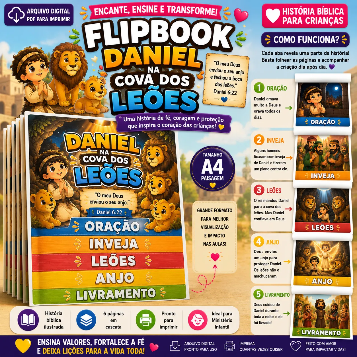 Flipbook Bíblico Infantil – Daniel na Cova dos Leões