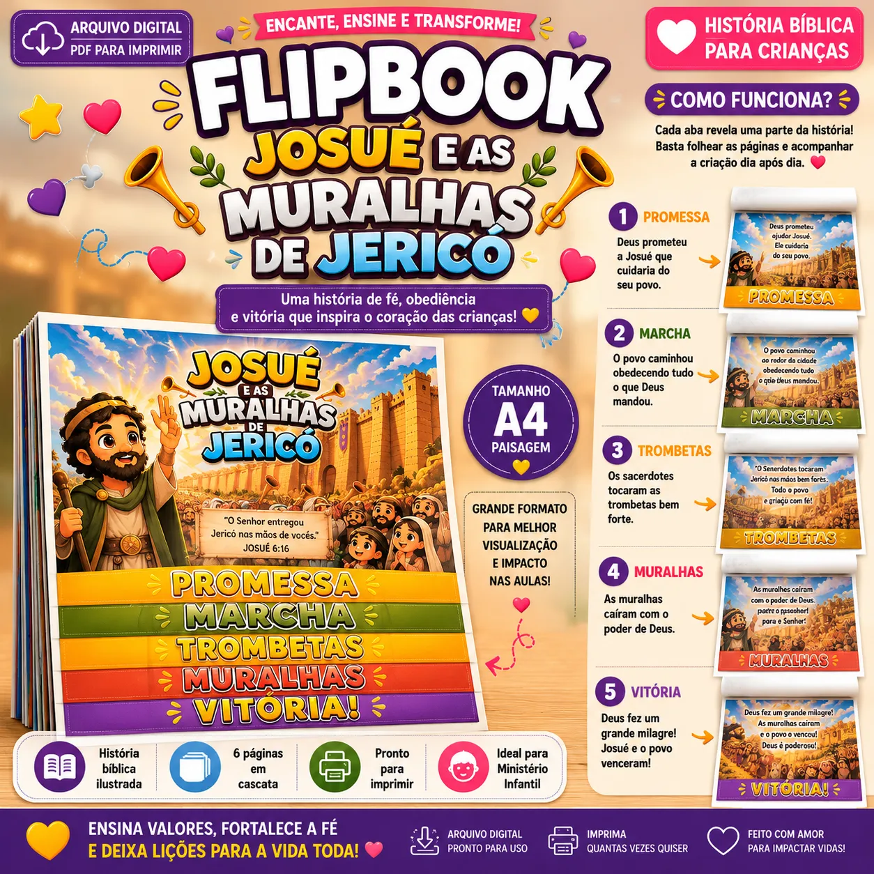 Flipbook Bíblico Infantil – Josué e as Muralhas de Jericó